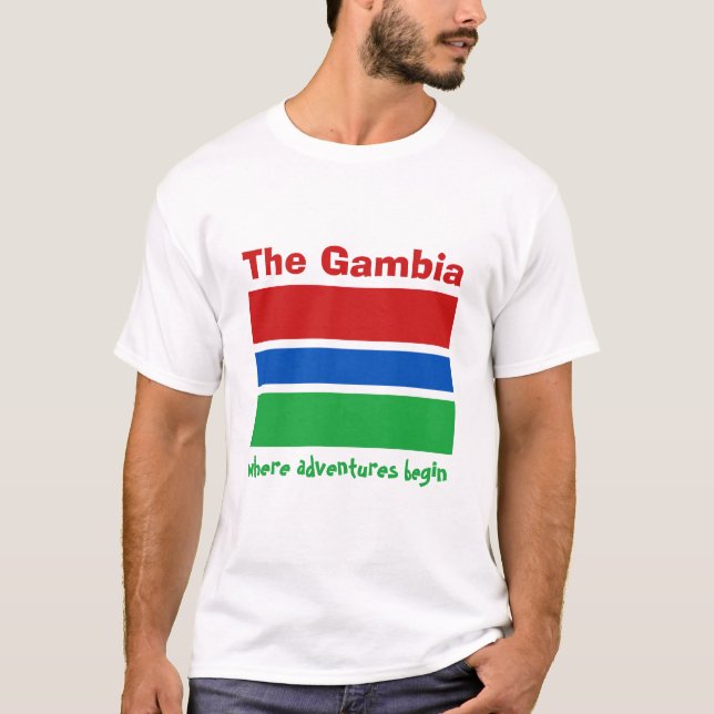 T-shirt med Gambias flagga + karta + text (Framsida)