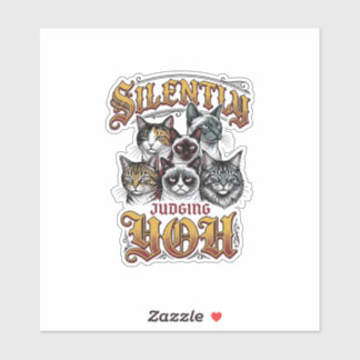 T-shirt med gammaldags kattgrafik som tyst bedömer klistermärken