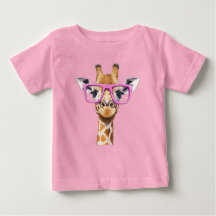 T-shirt med giraff med rosa glasögon