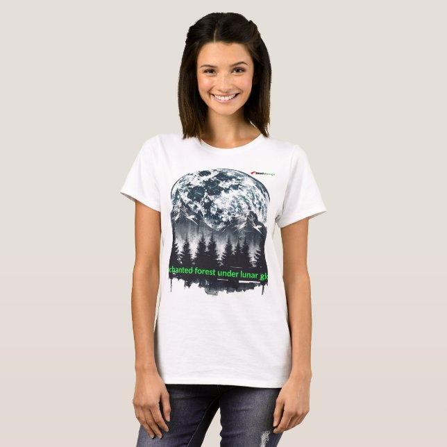 T-shirt med grafik av Förtrollad Skog Fullmåne Nat (Hel framsida)