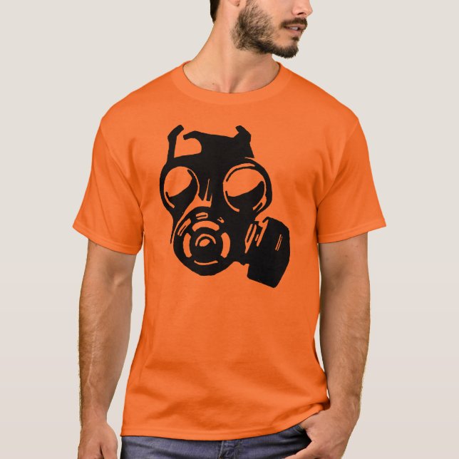 T-shirt med grafisk stencil av gasmask (Framsida)