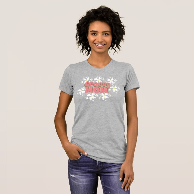 T-Shirt med Groovy Mors Dag Mamma Tusenskönor (Hel framsida)