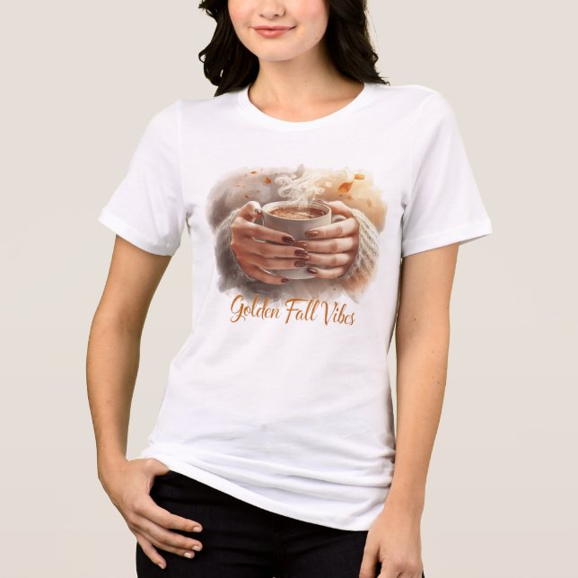 T-shirt med gyllene höststämning – Mysig höstkaffe (Framsida)