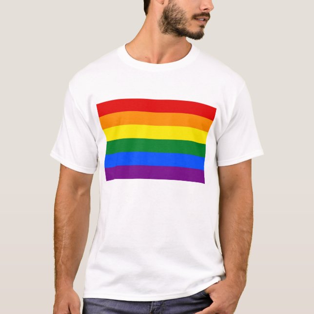 T Shirt med HBT Rainbow Flagga (Framsida)