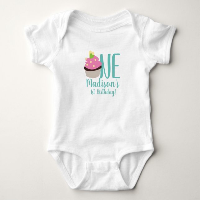 T-shirt med hjärta för babys 1-årsdagskupkaka (Framsida)