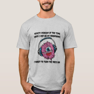 T-shirt med hörlursmonster-typografi