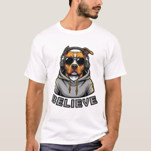T-shirt med Hund i Hörlurar – Söt Grafik för Musik