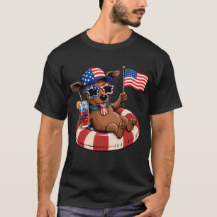 T-shirt med hund som flyter med flagg-dryck