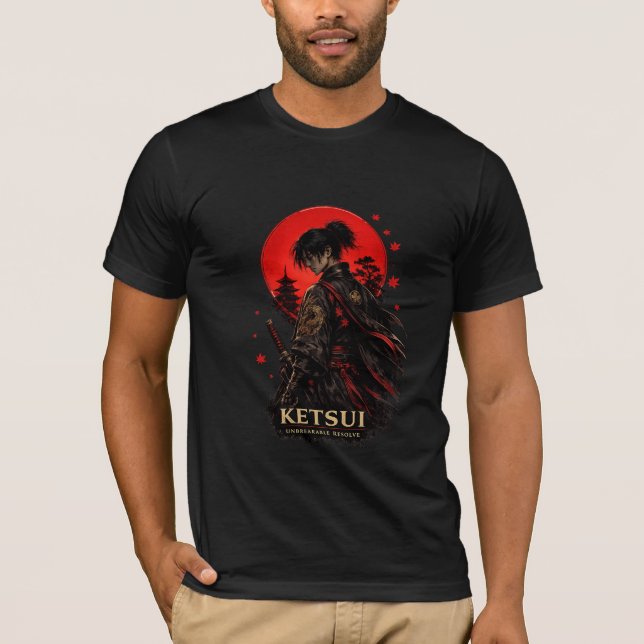 T-Shirt med Japansk Samuraj KETSUI-krigare Grafik (Framsida)