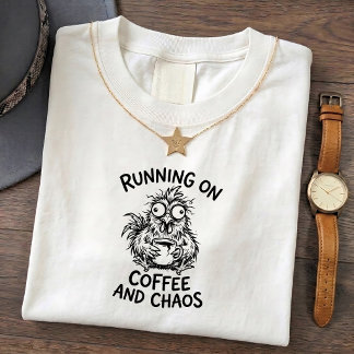 T-shirt med kaffecitat och förvildade höns