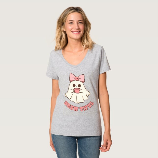 T-shirt med kaffedryckande spöke (Hel framsida)