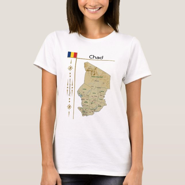 T-Shirt med kartan över Tchad + flagga + titel (Framsida)