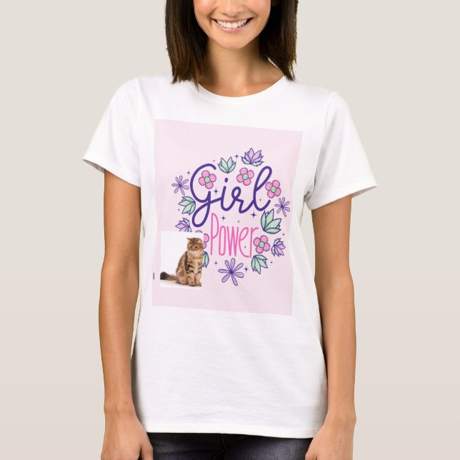 t-shirt med katt- och blommotiv (Framsida)