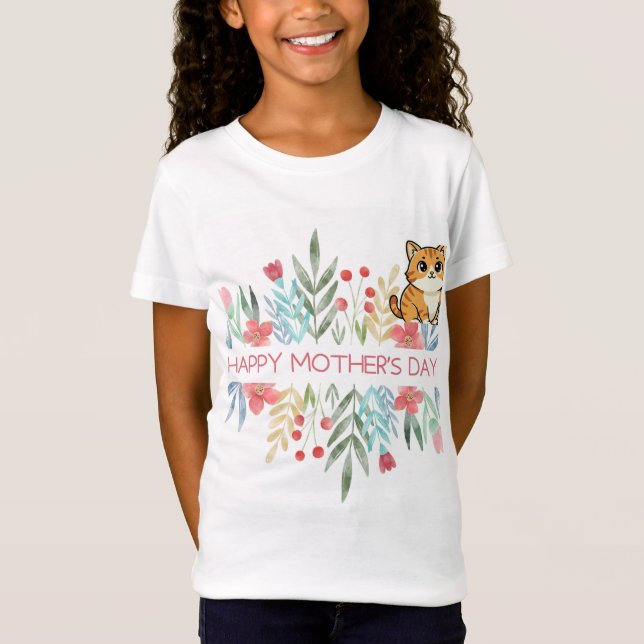t-shirt med katt- och blommotiv (Framsida)
