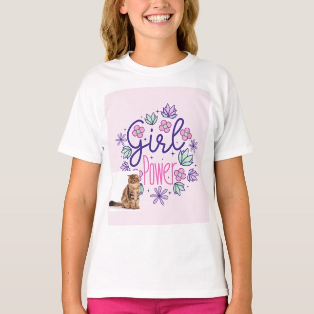 t-shirt med katt och flickkraft design (Framsida)