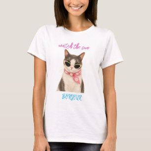T-shirt med katten Bonjour Sun