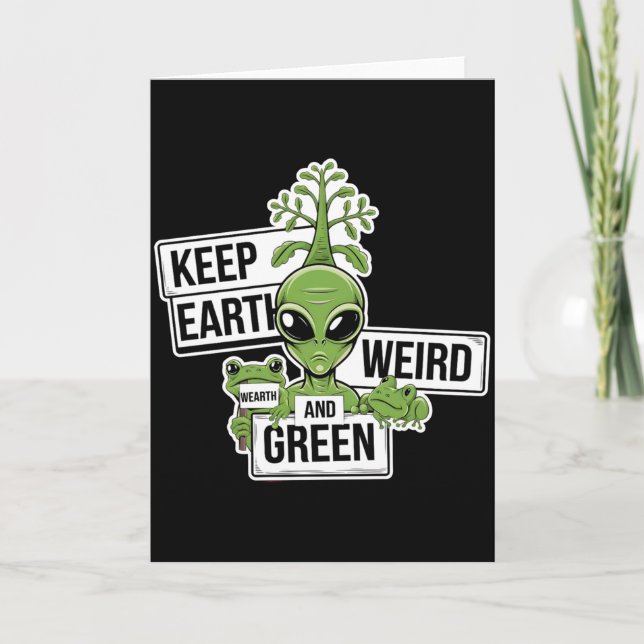 T-shirt med Keep Earth Weird And Green Kort (Framsida)