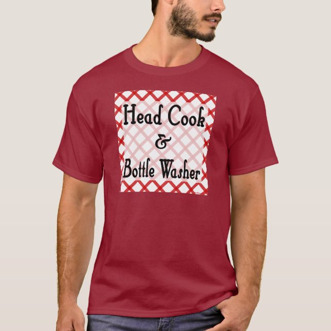T-shirt med köksordspråk: Huvudkokare och flasktvä (Framsida)
