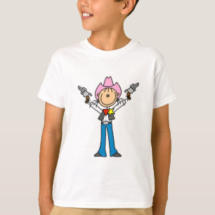 T-shirt med kvinna i sheriff-kostym ritad som pinn