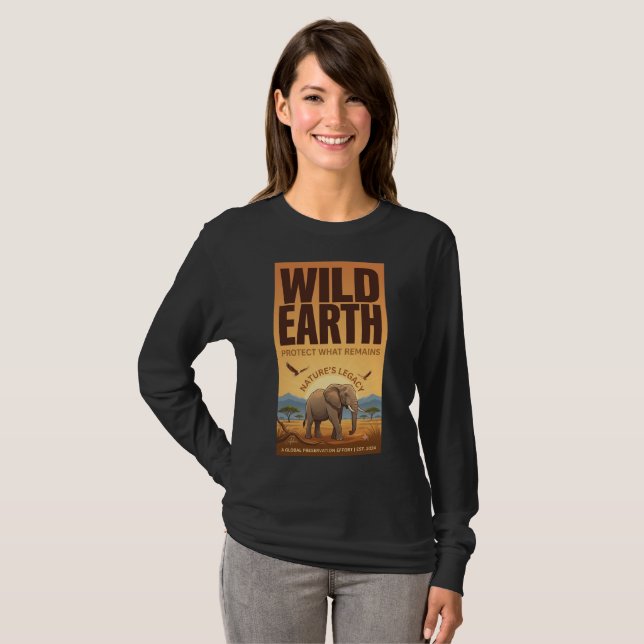 T-shirt med lång ärm för bevarande av vilda elefan (Hel framsida)