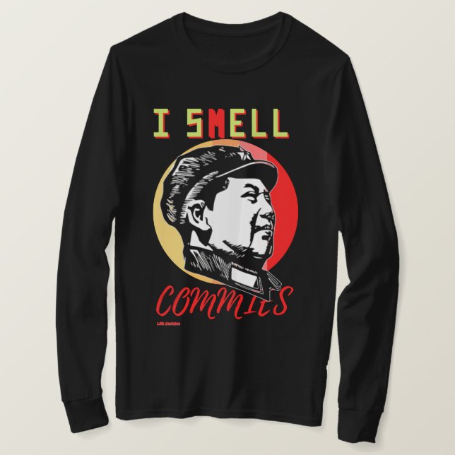 t-shirt med lång muff "I SMELL COMMIES 2: MAO" (Design framsida)