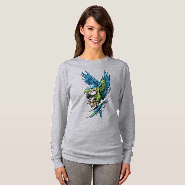 T-shirt med långärmad Macaw i vild anda (Hel framsida)