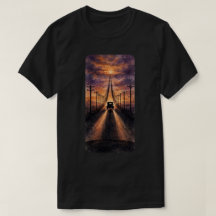 T-shirt med likvagn vid solnedgång