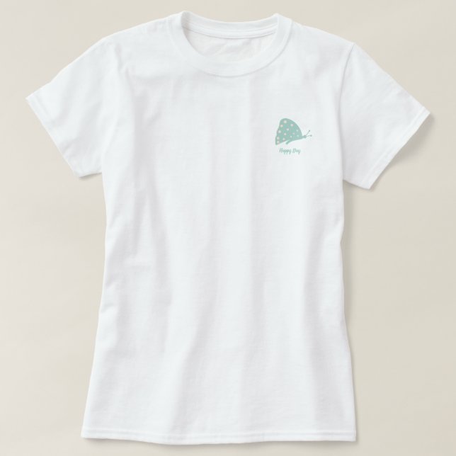 T-shirt med liten minimal grön fjäril (Design framsida)