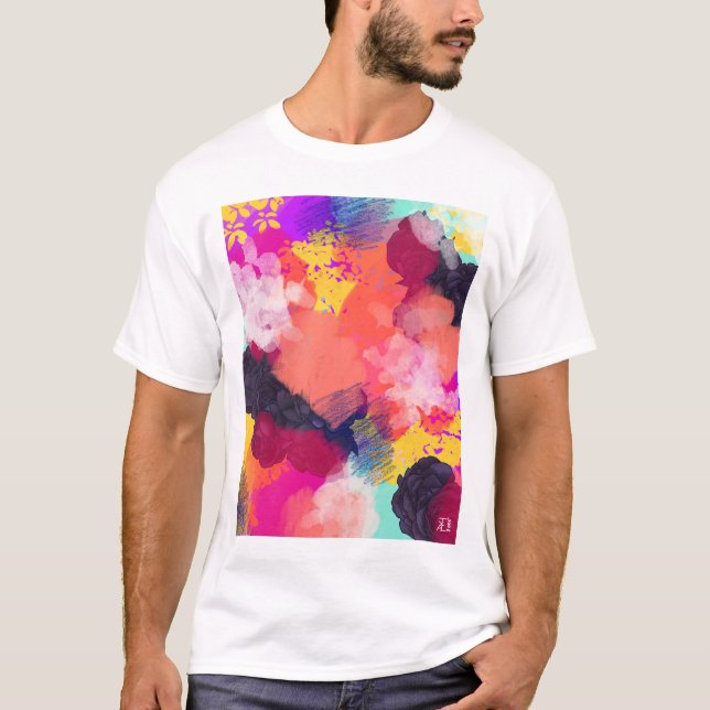 T-shirt med livfull abstrakt konst (Framsida)