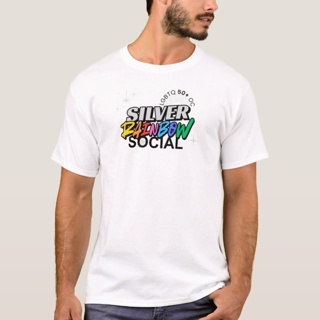 T-shirt med logotyp för Silver Rainbow Social (Framsida)
