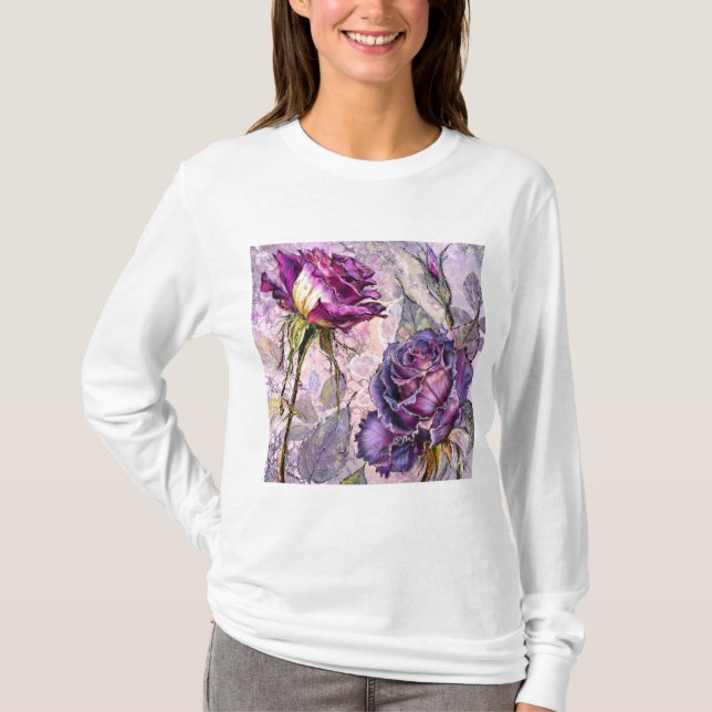 T-shirt med målade lila rosor (Framsida)