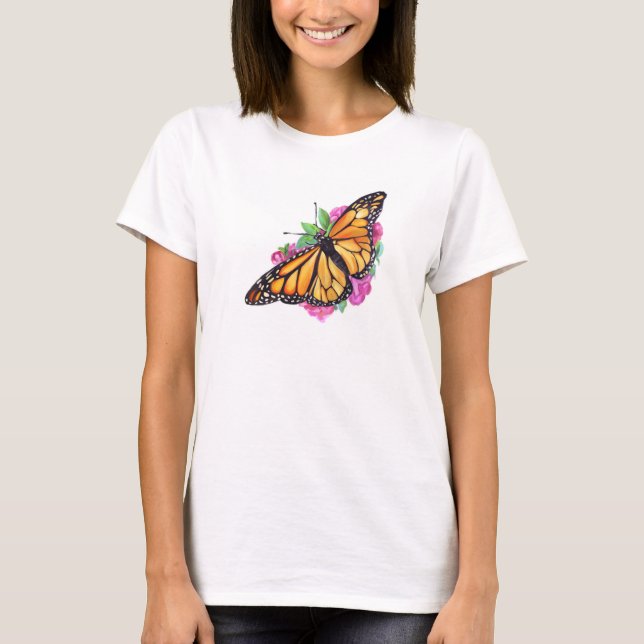 T-shirt med Monarch Butterfly över hjärtat (Framsida)