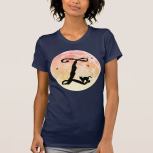 T-shirt med monogram för Fullmåne och katt L