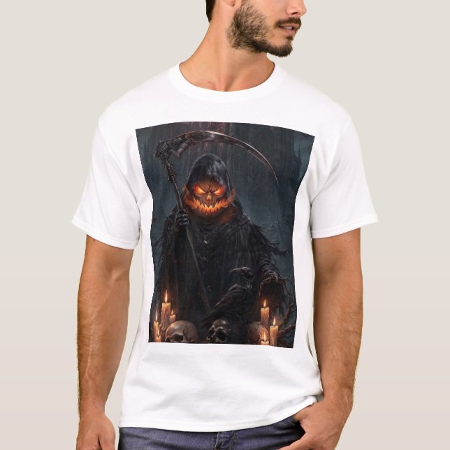 T-shirt med mörk fantasy - Grim Reaper eldkonstnär (Framsida)