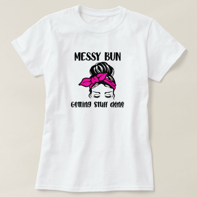 T-shirt med oordnad buns frisyr (Design framsida)