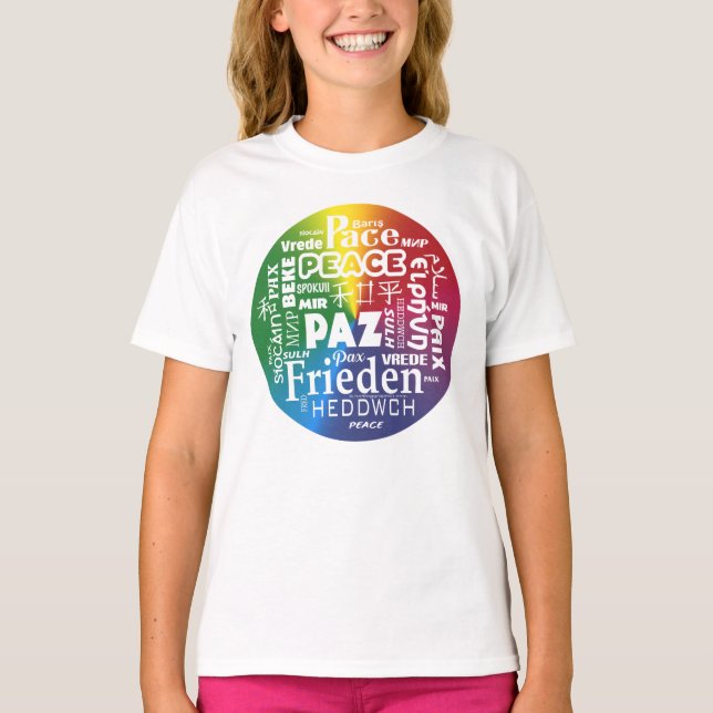 T-shirt med regnbågsfred på flera språk (Framsida)