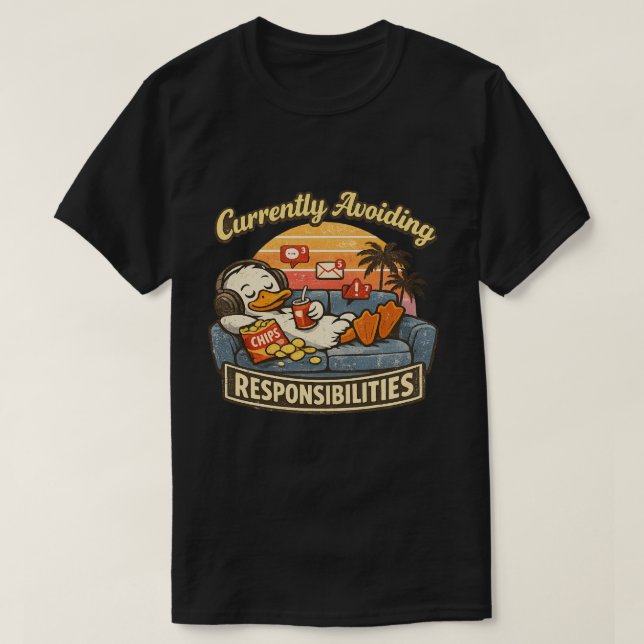 T-shirt med rolig anka som undviker ansvar (Design framsida)