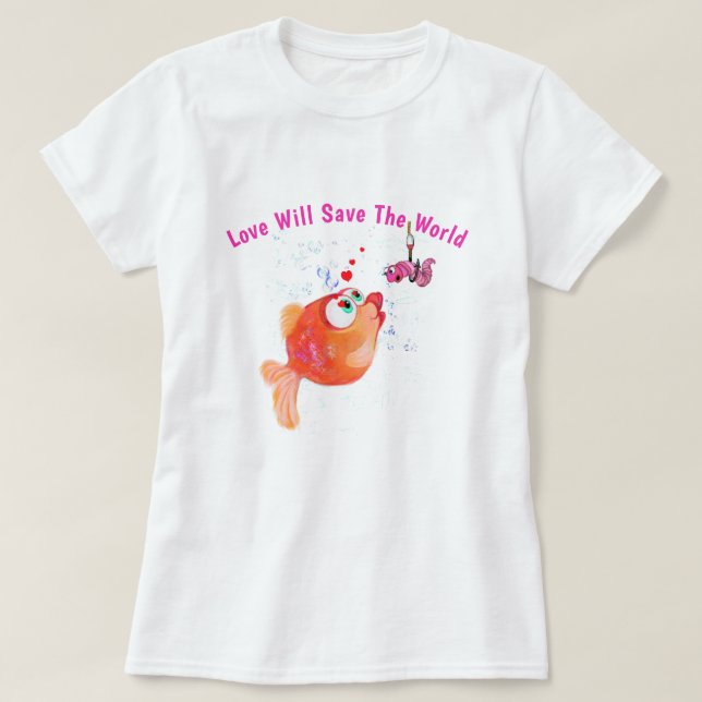 T-Shirt med rolig fisk och mask - Din text (Design framsida)