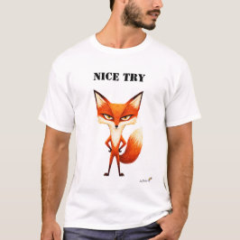 T-Shirt med rolig räv - Nice Try