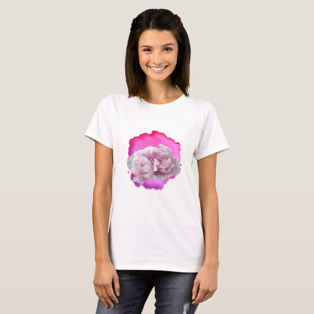 T-shirt med rosa peonblommor (Hel framsida)