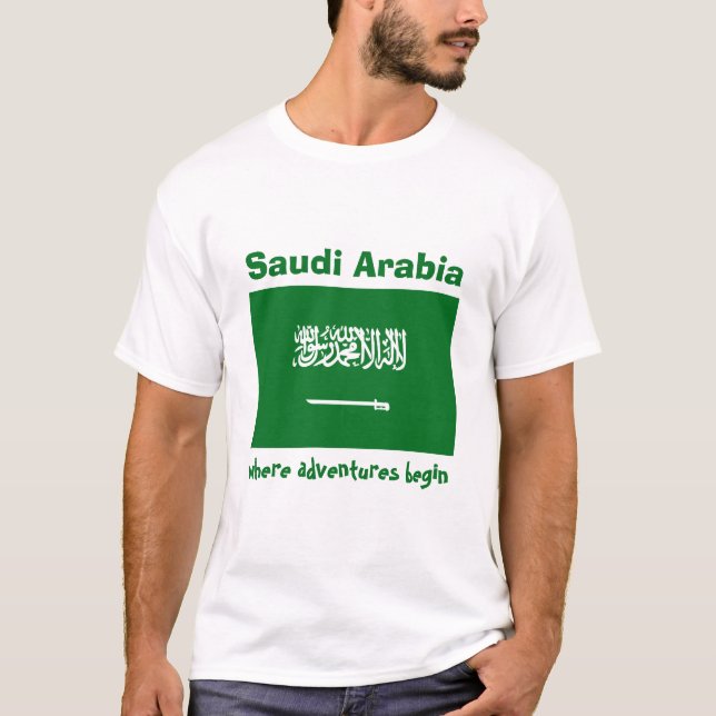 T-Shirt med Saudiarabiens flagga + karta + text (Framsida)