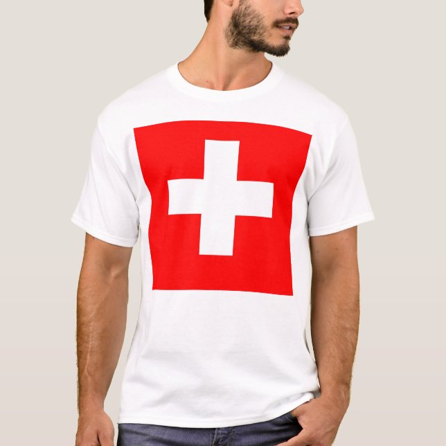 T Shirt med Schweiz Flagga (Framsida)