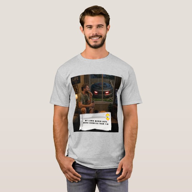 T-shirt med skämt om tuggummipapper och robotgräsk (Hel framsida)