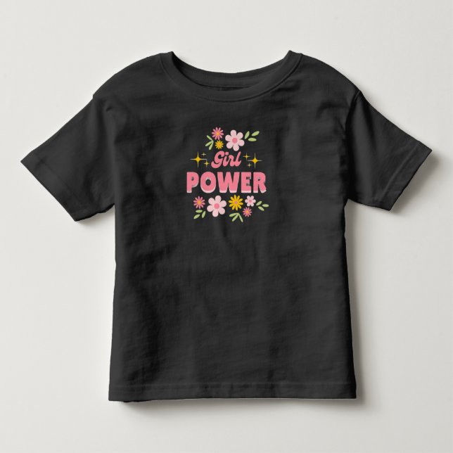 T-shirt med småbarnsflickor power blommiga gåsidee (Framsida)