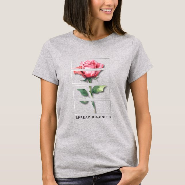 T-shirt med snällhetstema – Vattenfärgros konst (Framsida)