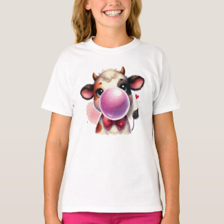T-Shirt med söt ko som blåser bubbelgummi