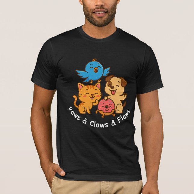 T-shirt med söta djur – Paws & Claws & Flaws (Framsida)