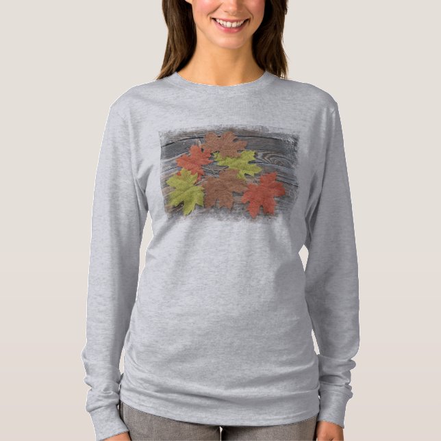 T-shirt med spridda löv (Framsida)