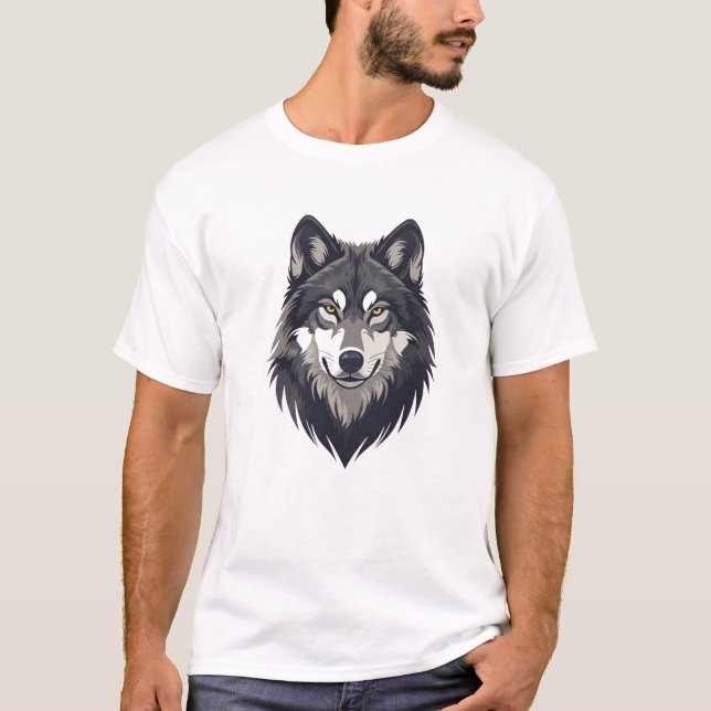 T-shirt med stark illustration av varghuvud (Framsida)