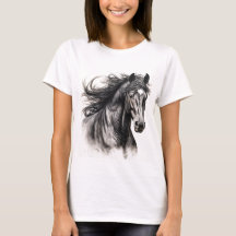 T-Shirt med Striking Black Horse för kvinnor